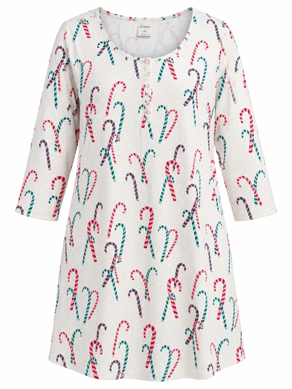 SOMA | Embraceable Candy Cane Henley Christmas Sleepshirt Nightgown | XXL